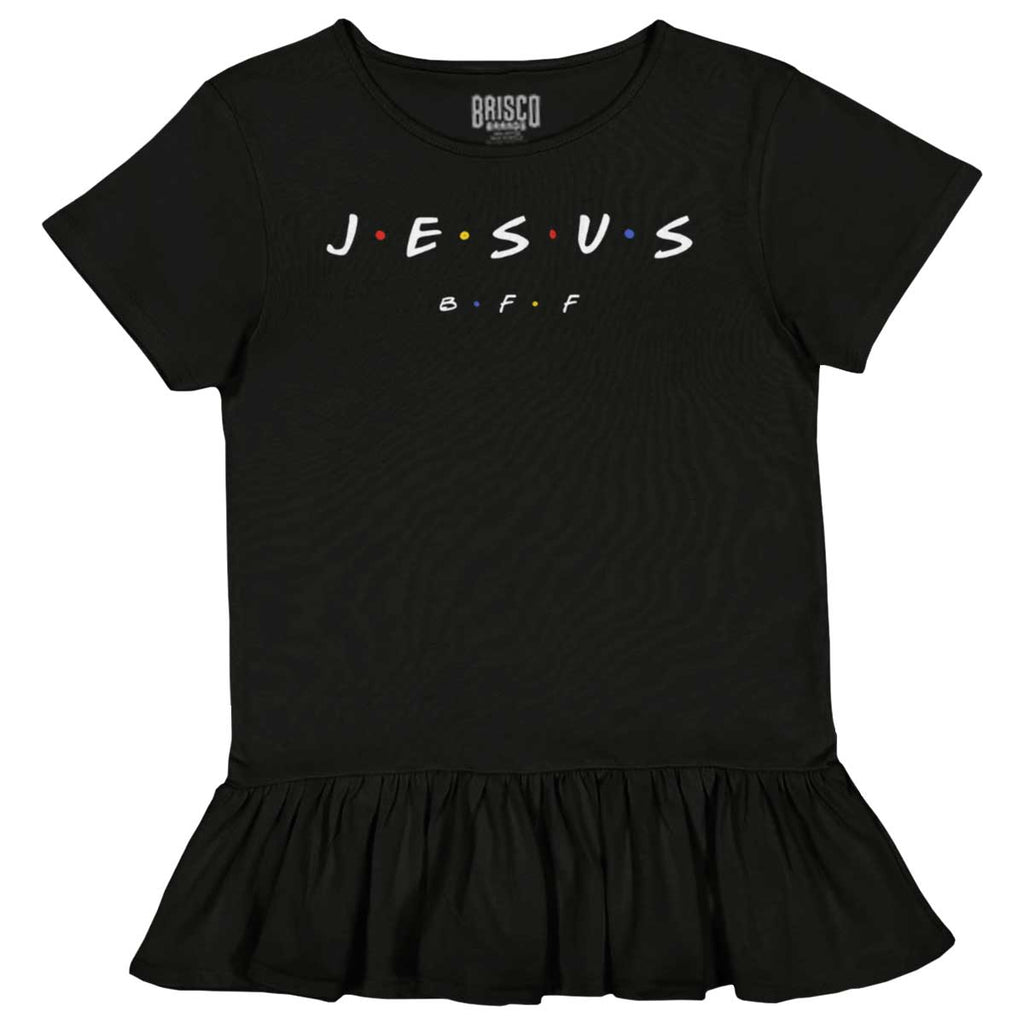 Jesus Christ BFF Toddler Ruffle Bottom Tee-Direct To Garment Print-Brisco Baby