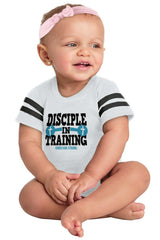 Disciple In Training Football Romper Bodysuit-Direct To Garment Print-Brisco Baby