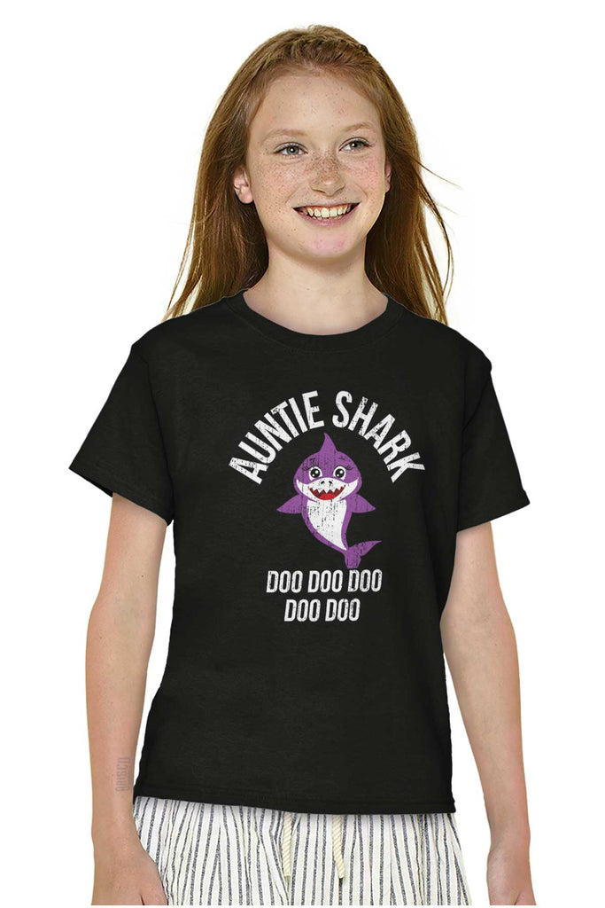 Cartoon Auntie Shark Youth T Shirt-Direct To Garment Print-Brisco Baby