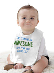 Awesome One Year Old Infant Baby Bib-Direct To Garment Print-Brisco Baby