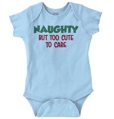 Naughty Too Cute To Care Romper Bodysuit-Direct To Garment Print-Brisco Baby