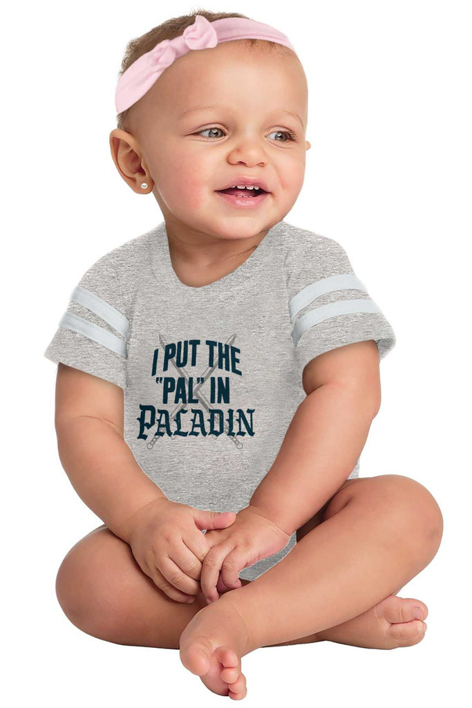 Put The Pal In Paladin Dungeons Football Romper Bodysuit-Direct To Garment Print-Brisco Baby