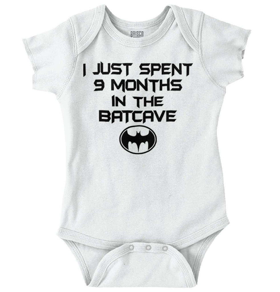 9 Months in Batcave Romper Bodysuit-Direct To Garment Print-Brisco Baby