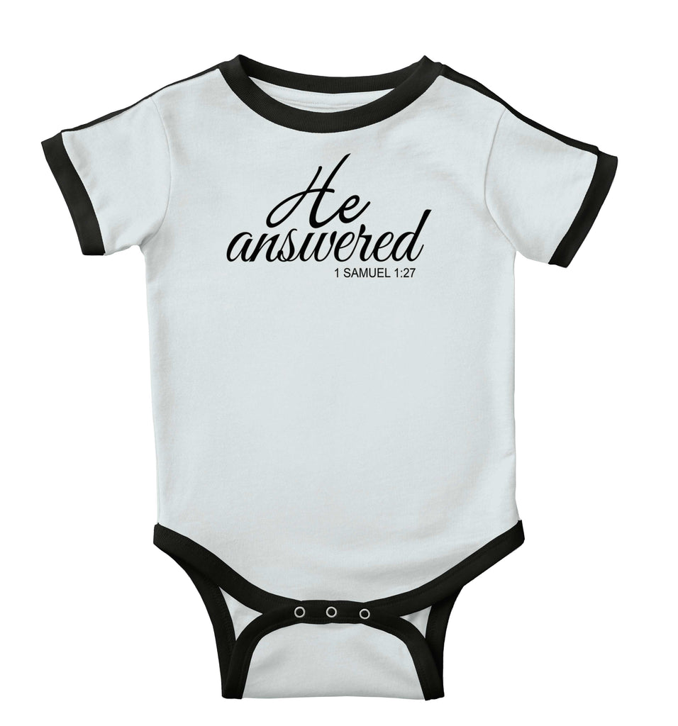 He Answered Ringer Romper Bodysuit-Direct To Garment Print-Brisco Baby