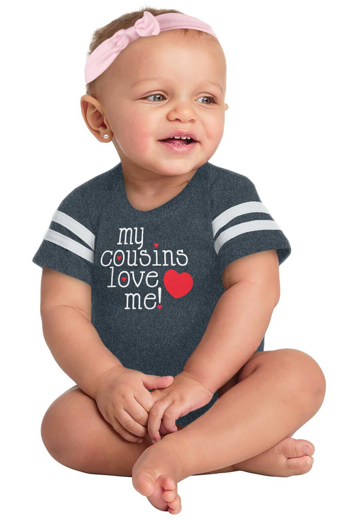 Cousins Love Me Football Romper Bodysuit-Direct To Garment Print-Brisco Baby