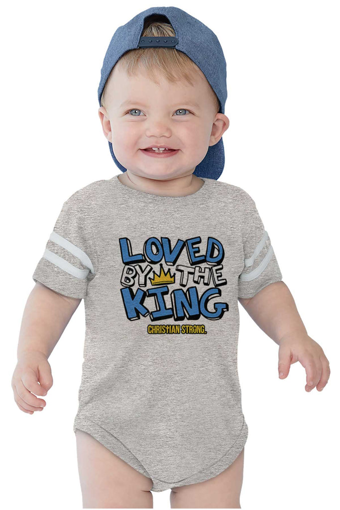 Loved By The King Football Romper Bodysuit-Direct To Garment Print-Brisco Baby