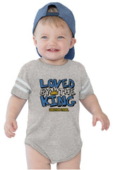 Loved By The King Football Romper Bodysuit-Direct To Garment Print-Brisco Baby