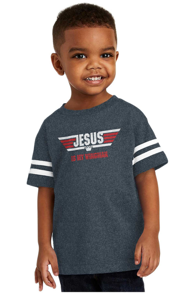 Jesus Is My Wingman Toddler Football Jersey Tee-Direct To Garment Print-Brisco Baby