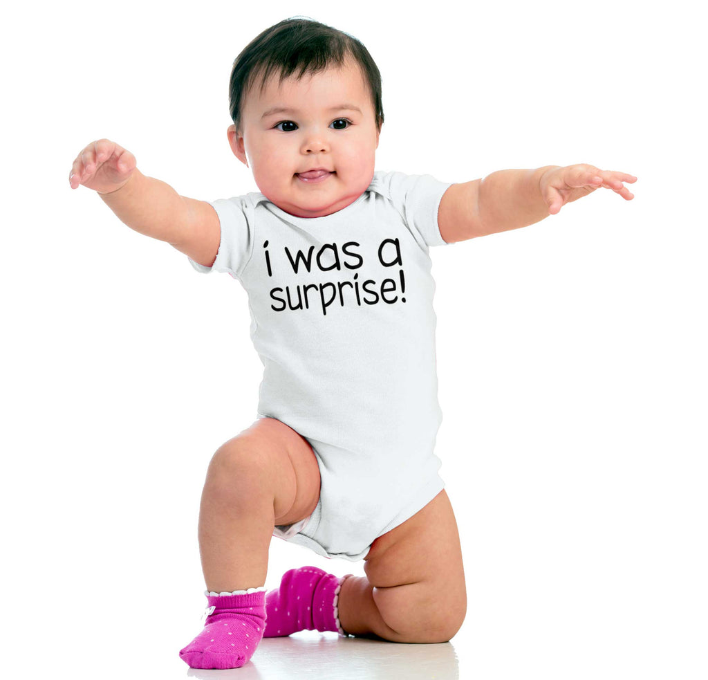 I Was A Surprise Romper Bodysuit-Direct To Garment Print-Brisco Baby