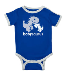 Babysaurus Rex Ringer Romper Bodysuit-Direct To Garment Print-Brisco Baby