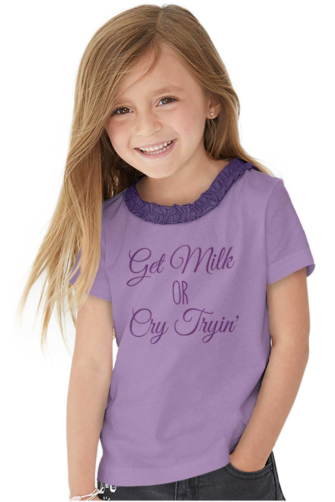 Get Milk Toddler Ruffled Trim T-Shirt-Direct To Garment Print-Brisco Baby