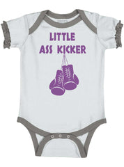 Little Ass Kicker Baby Ruffled Trim Romper-Direct To Garment Print-Brisco Baby