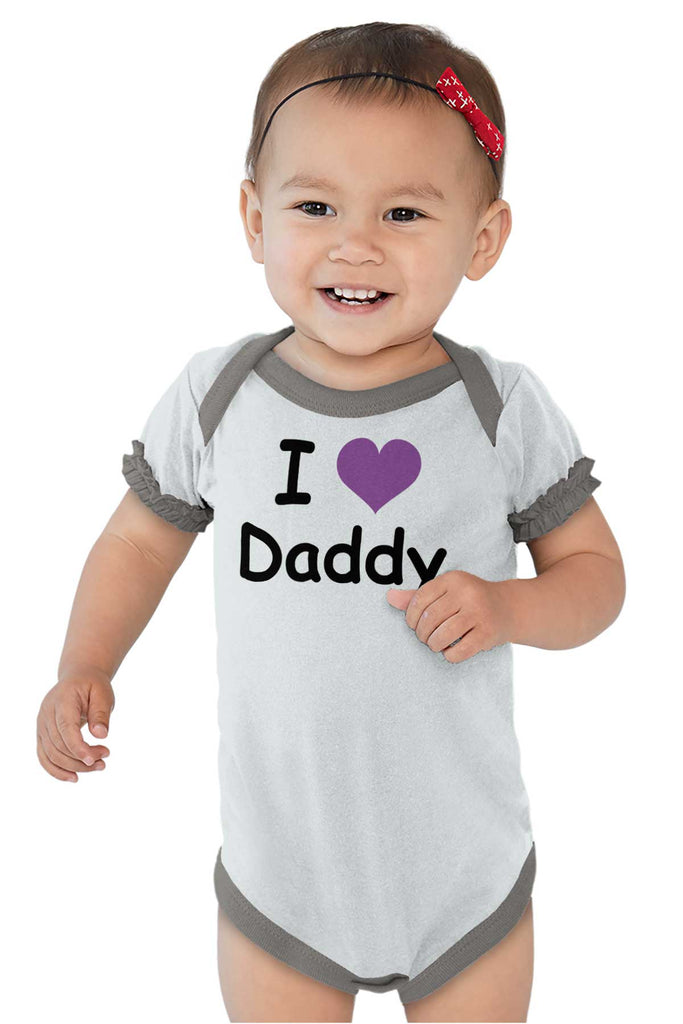 I Heart Daddy Baby Ruffled Trim Romper-Direct To Garment Print-Brisco Baby