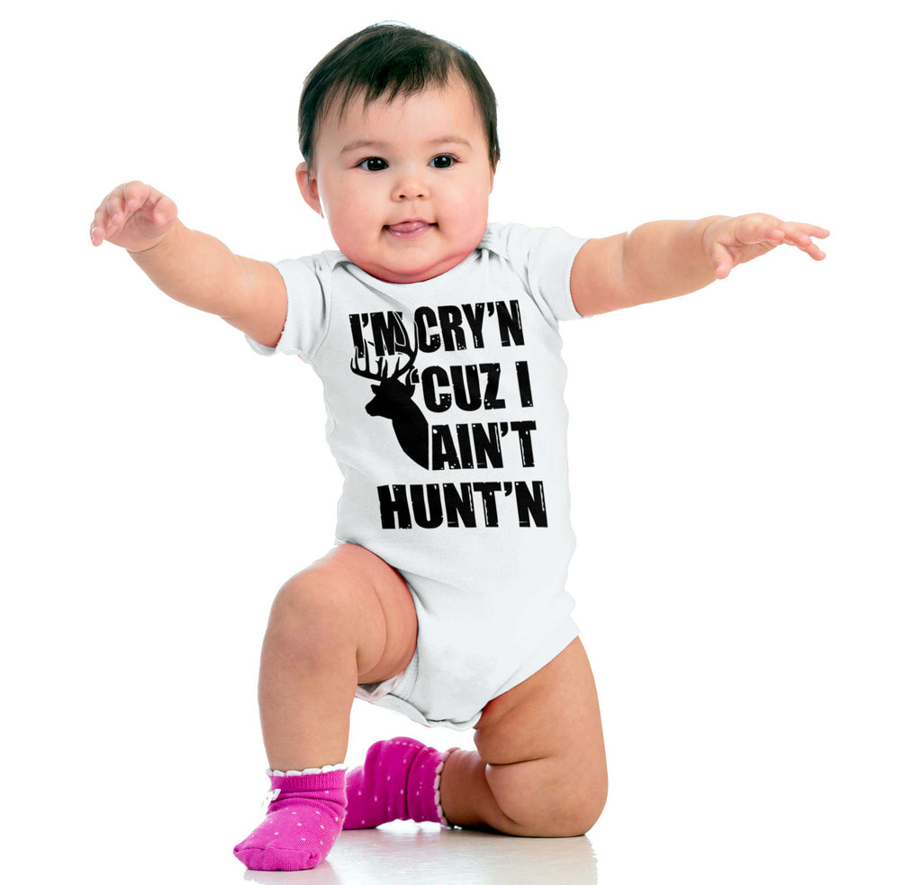 Cryin Cuz I Aint Huntin Romper Bodysuit-Direct To Garment Print-Brisco Baby