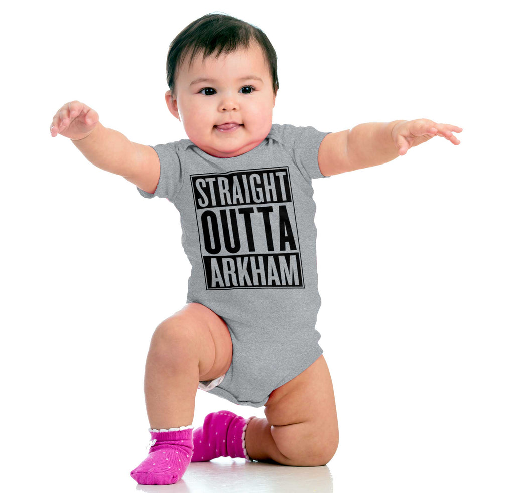 Straight Outta Arkham Romper Bodysuit-Direct To Garment Print-Brisco Baby