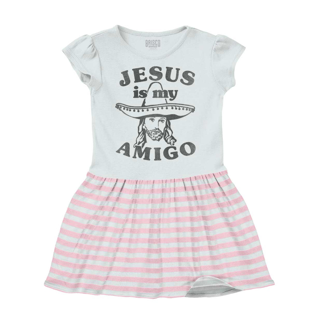 Amigo Jesus Baby Striped Skirt Dress-Direct To Garment Print-Brisco Baby
