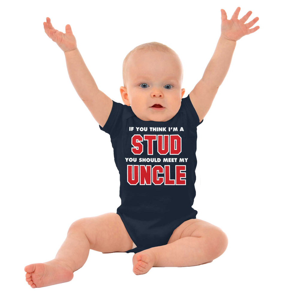 Think I'm A Stud Meet Uncle Romper Bodysuit-Direct To Garment Print-Brisco Baby