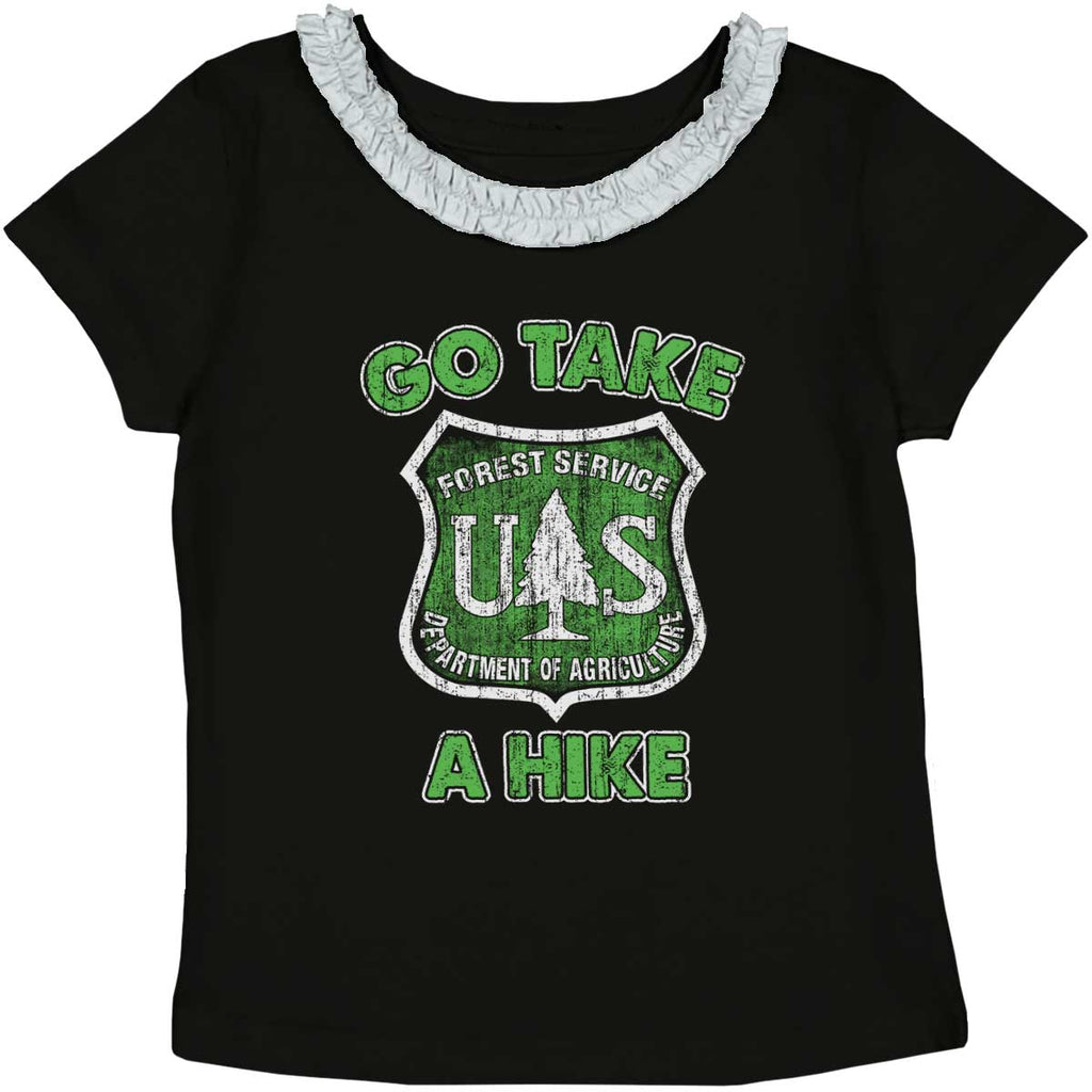 Go Take A Hike Toddler Ruffled Trim T-Shirt-Direct To Garment Print-Brisco Baby
