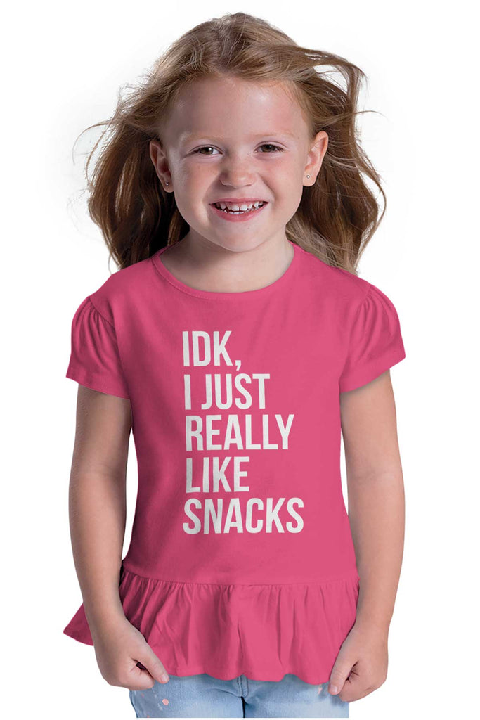 Really Like Snacks Toddler Ruffle Bottom Tee-Direct To Garment Print-Brisco Baby