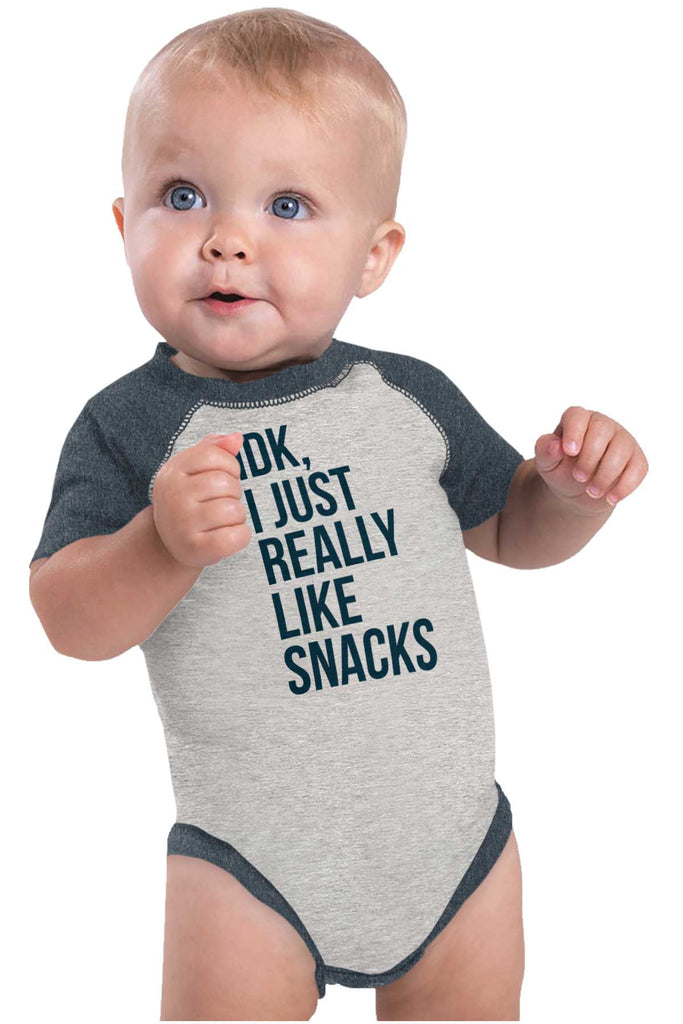 Really Like Snacks Raglan Romper Bodysuit-Direct To Garment Print-Brisco Baby