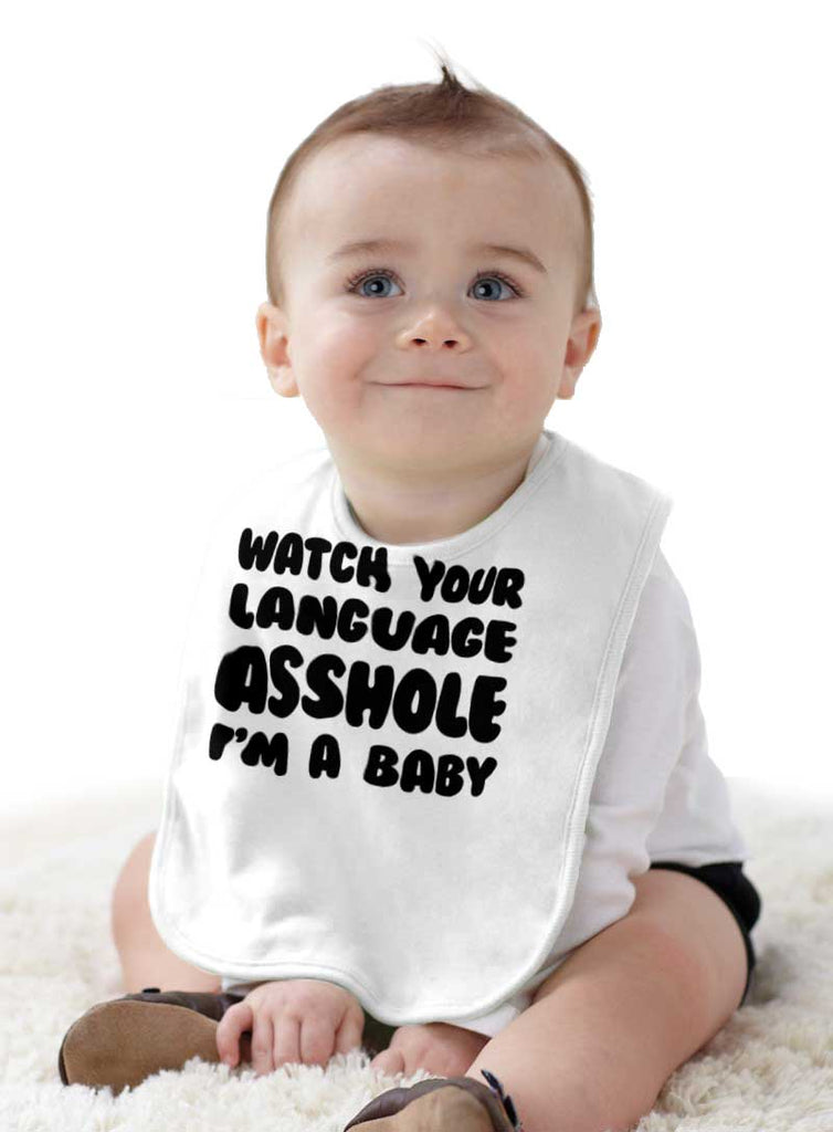 Watch Your Language Infant Baby Bib-Direct To Garment Print-Brisco Baby