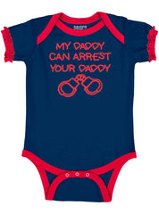 Arrest Your Daddy Baby Ruffled Trim Romper-Direct To Garment Print-Brisco Baby