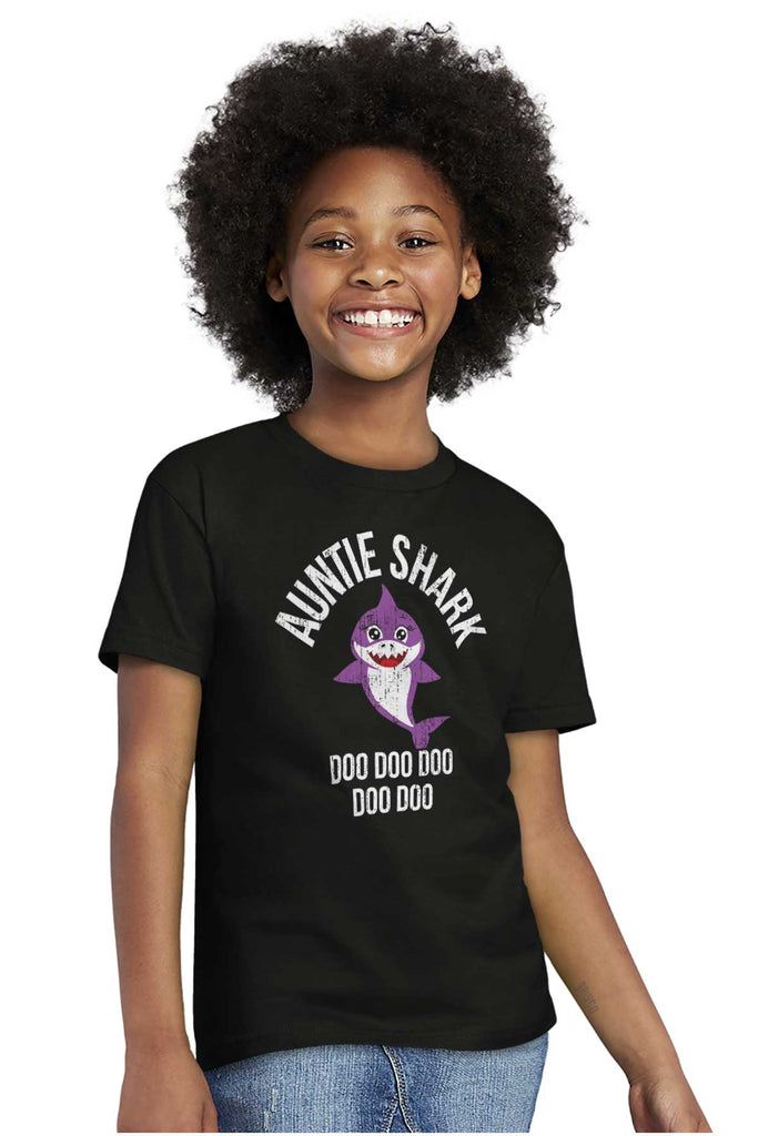 Cartoon Auntie Shark Youth T Shirt-Direct To Garment Print-Brisco Baby