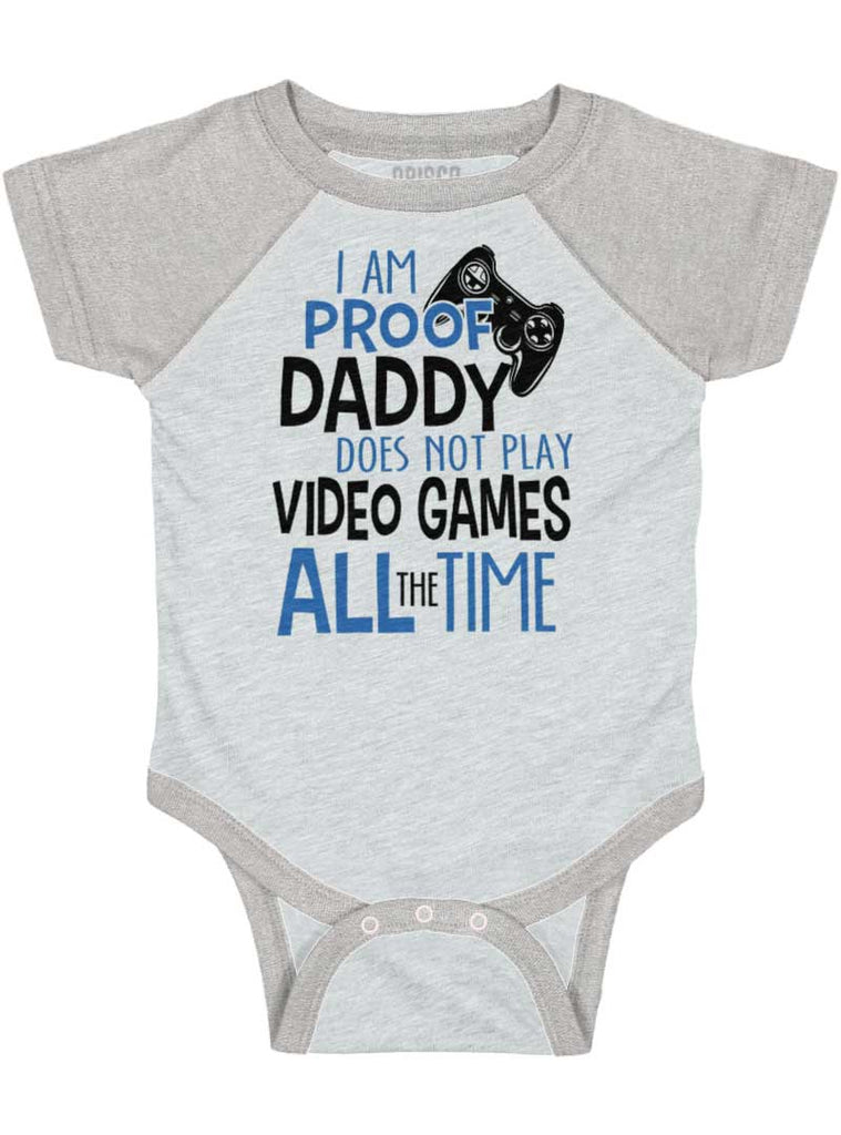 Daddy Plays Video Games Raglan Romper Bodysuit-Direct To Garment Print-Brisco Baby