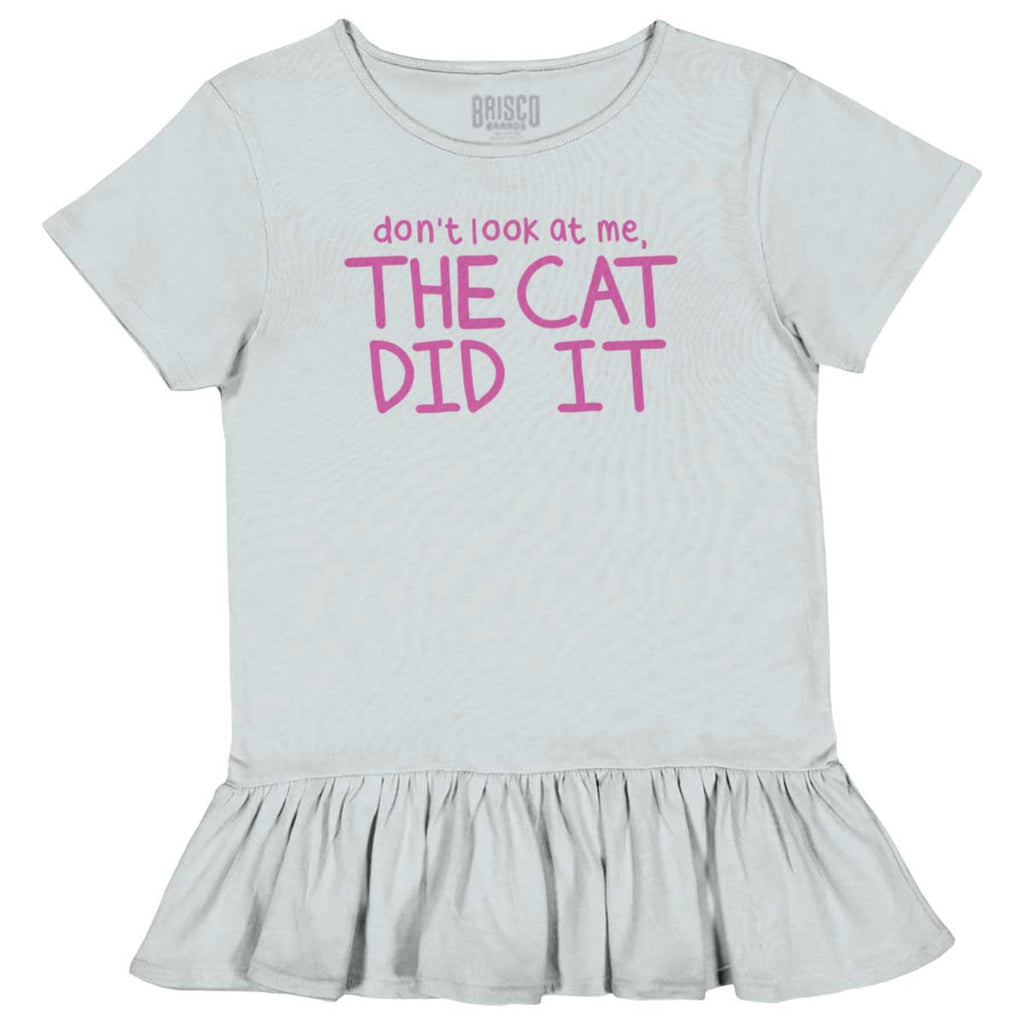 Cat Did It Toddler Ruffle Bottom Tee-Direct To Garment Print-Brisco Baby