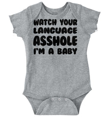 Watch Your Language Romper Bodysuit-Direct To Garment Print-Brisco Baby