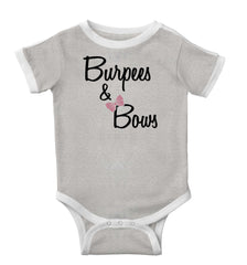 Burpees and Bows Ringer Romper Bodysuit-Direct To Garment Print-Brisco Baby