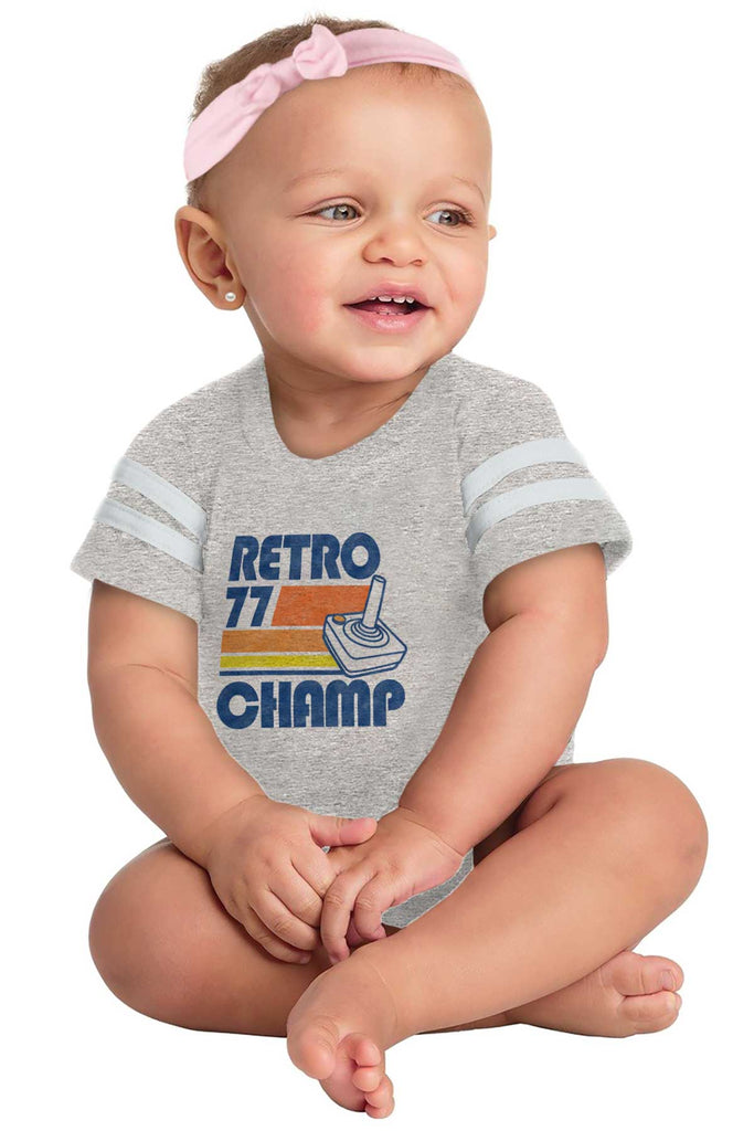Retro 77 Champ Gamer Dragons Football Romper Bodysuit-Direct To Garment Print-Brisco Baby