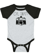 Oh Snap Camera Raglan Romper Bodysuit-Direct To Garment Print-Brisco Baby