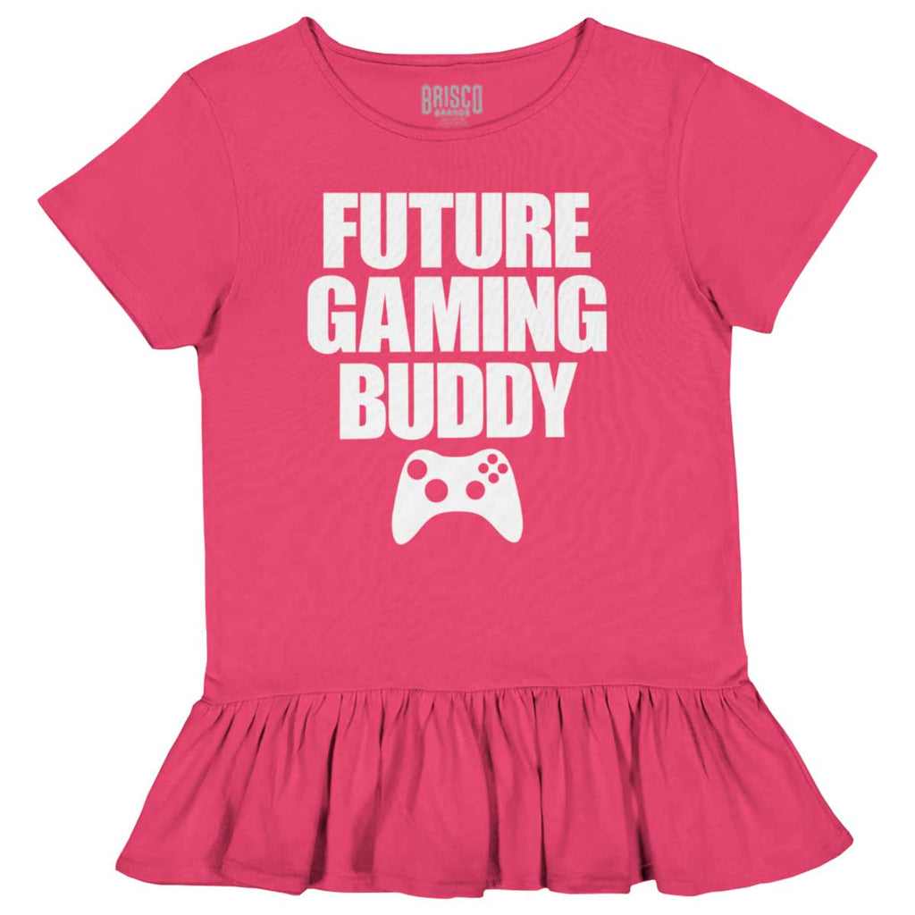 Future Gaming Buddy Toddler Ruffle Bottom Tee-Direct To Garment Print-Brisco Baby