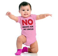 No Means Ask Uncle Romper Bodysuit-Direct To Garment Print-Brisco Baby