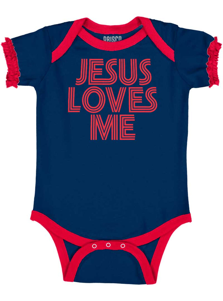 Christ Loves Me Baby Ruffled Trim Romper-Direct To Garment Print-Brisco Baby