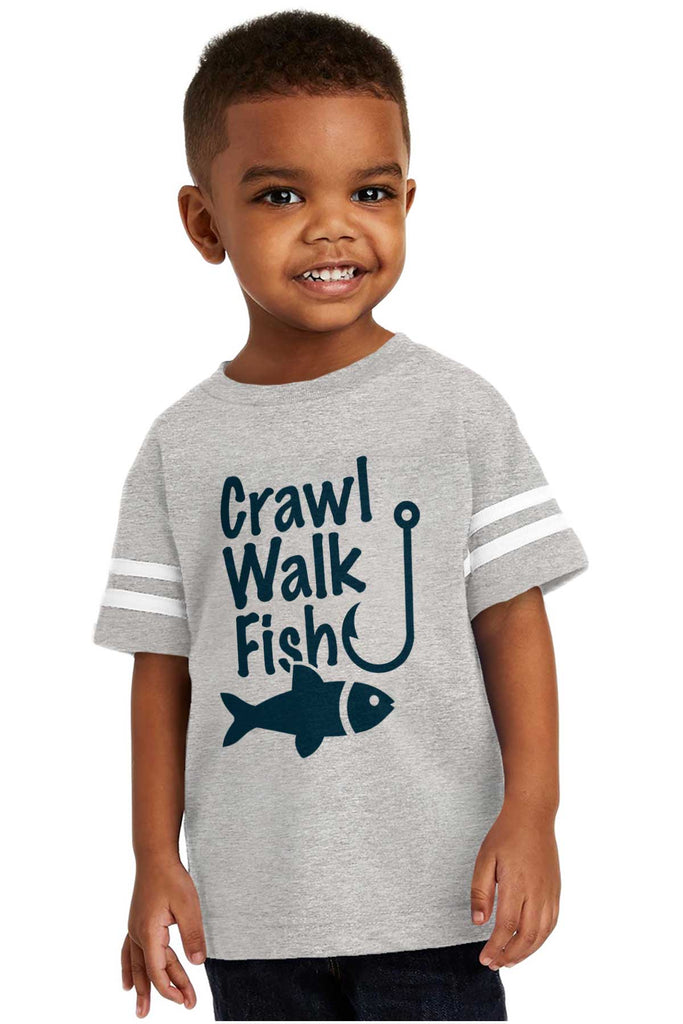 Crawl Walk Fish Toddler Football Jersey Tee-Direct To Garment Print-Brisco Baby