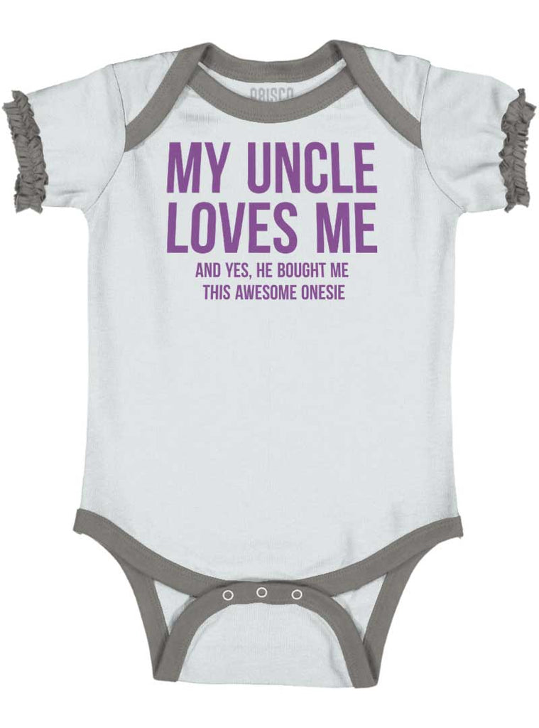 Uncle Loves Me Bough Baby Ruffled Trim Romper-Direct To Garment Print-Brisco Baby