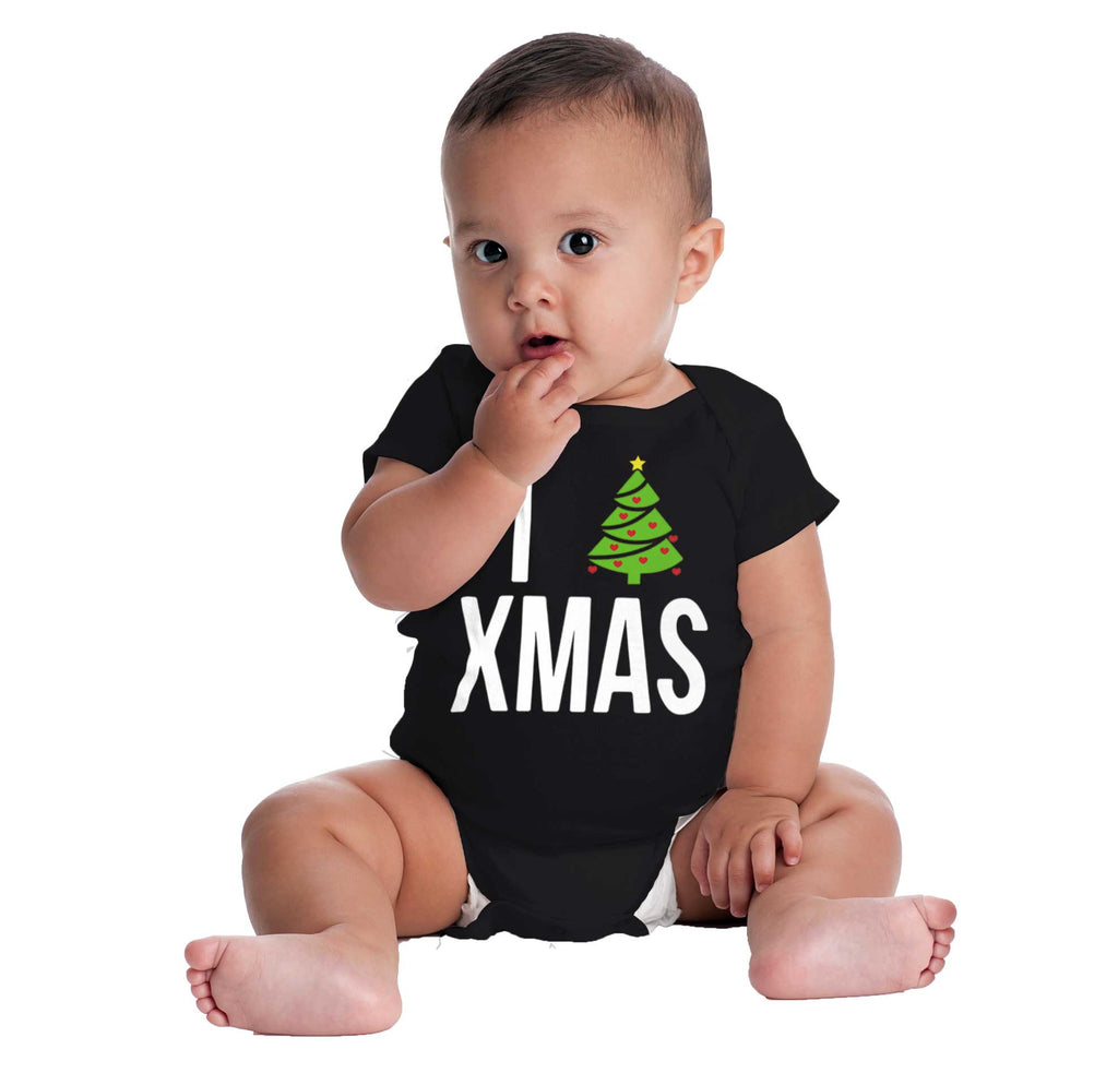 I Love Xmas Romper Bodysuit-Direct To Garment Print-Brisco Baby