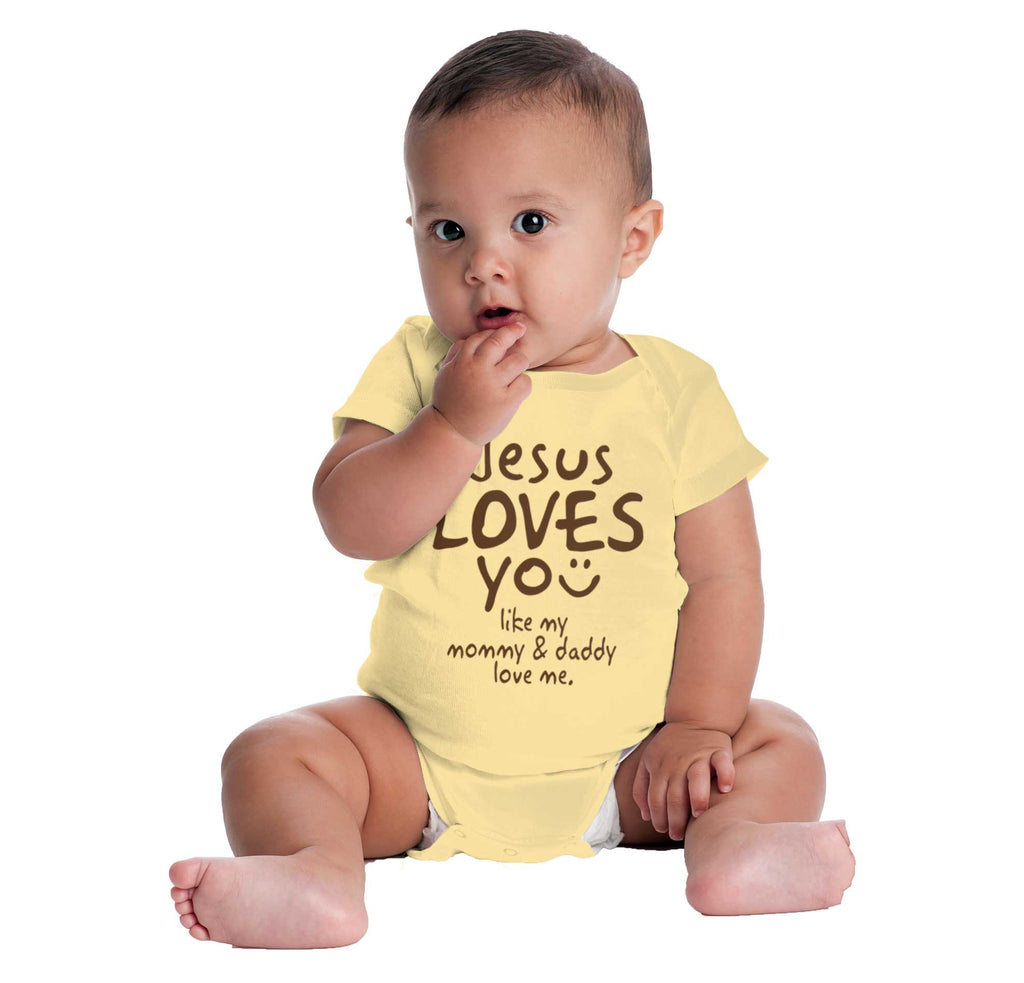 Jesus Loves You Romper Bodysuit-Direct To Garment Print-Brisco Baby