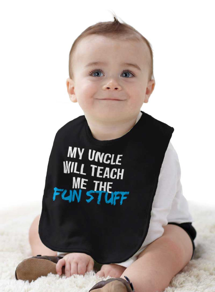 Uncle Teaches Fun Stuff Infant Baby Bib-Direct To Garment Print-Brisco Baby
