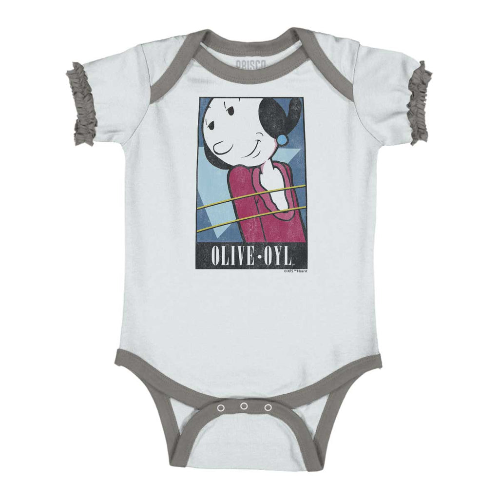 Olive Oyl Baby Ruffled Trim Romper-Direct To Garment Print-Brisco Baby