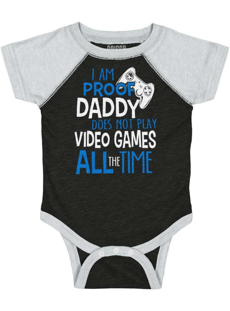 Daddy Plays Video Games Raglan Romper Bodysuit-Direct To Garment Print-Brisco Baby