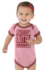 Straight Outta Mommy Baby Ruffled Trim Romper-Direct To Garment Print-Brisco Baby