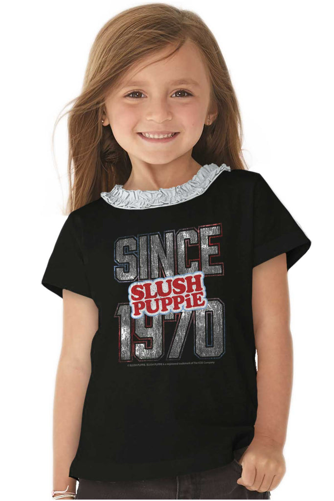 Since 1970 Toddler Ruffled Trim T-Shirt-Direct To Garment Print-Brisco Baby