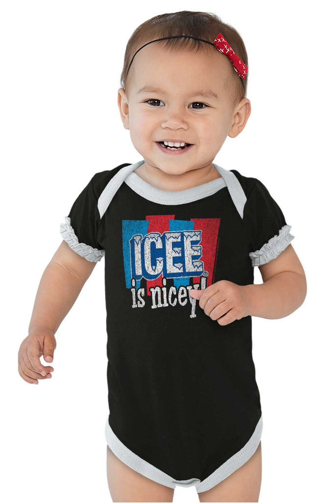 Icee Is Nicey Baby Ruffled Trim Romper-Direct To Garment Print-Brisco Baby
