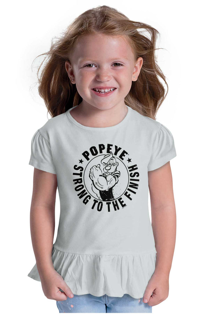 Popeye To The Finish Toddler Ruffle Bottom Tee-Direct To Garment Print-Brisco Baby