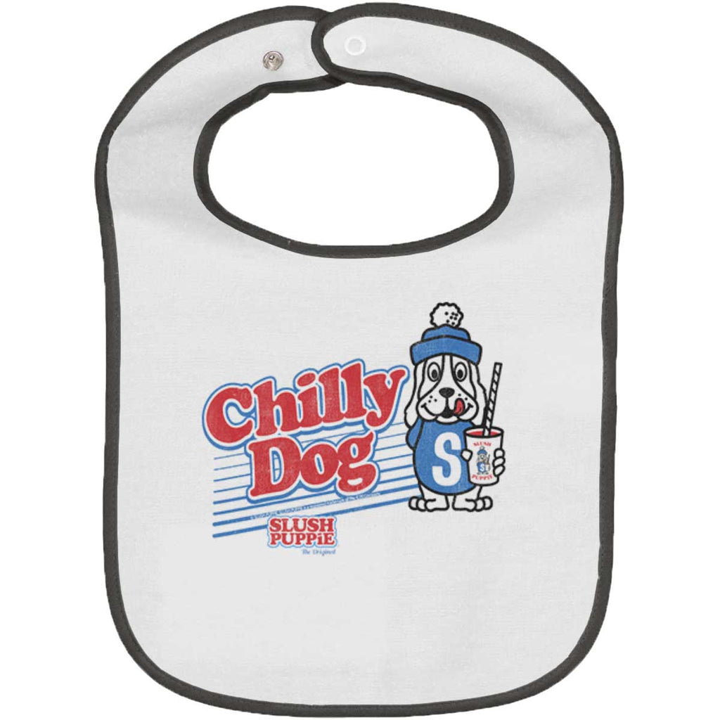 Chilly Dog Trimmed White Snap Bib-Direct To Garment Print-Brisco Baby
