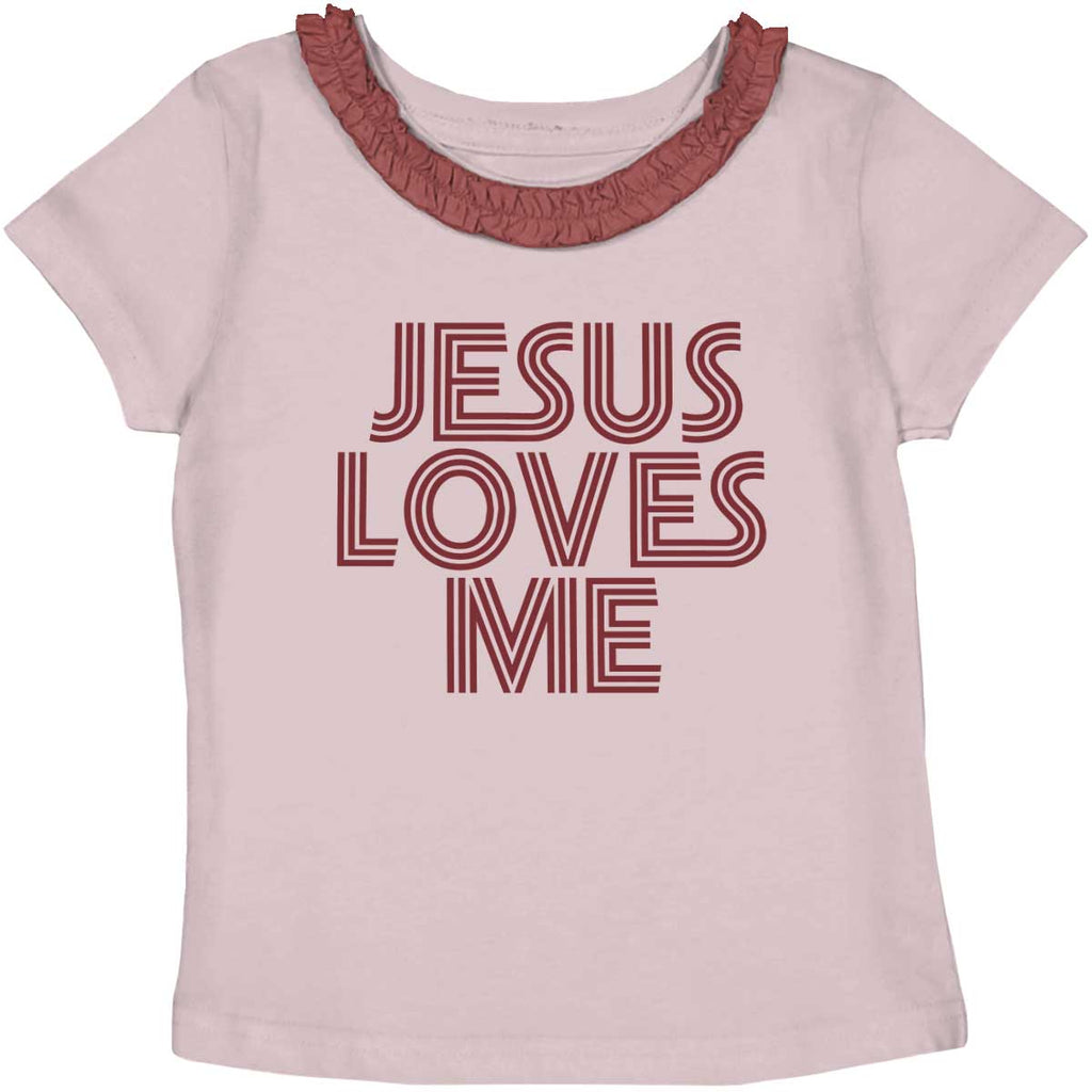 Christ Loves Me Toddler Ruffled Trim T-Shirt-Direct To Garment Print-Brisco Baby