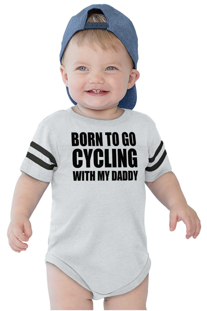 Cycling With Daddy Football Romper Bodysuit-Direct To Garment Print-Brisco Baby
